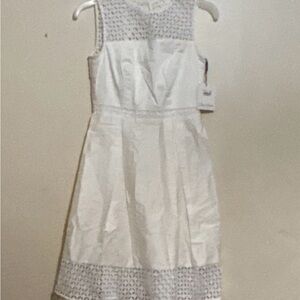 Calvin Klein White Sleeveless Lace Bodice A-Line Dress